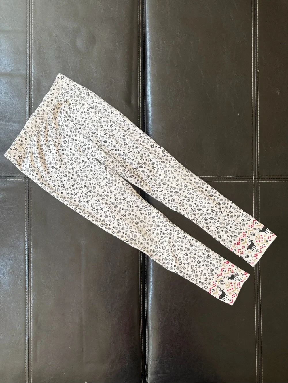 Carter's - Girl’s White Snowflake Leggings with Reindeer Hem Accents